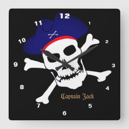 Relógio Quadrado Capitão Jack & Pirates Flag, Skull House / Boat