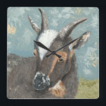 Relógio Quadrado Caprino de Cinza de fazenda<br><div class="desc">Fazenda de Cinza de vida de Jade Reynolds. Possui uma cabra cinza olhando para baixo,  feita em um estilo de pincel com traço.</div>