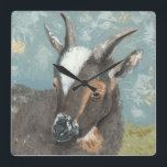 Relógio Quadrado Caprino de Cinza de fazenda<br><div class="desc">Fazenda de Cinza de vida de Jade Reynolds. Possui uma cabra cinza olhando para baixo,  feita em um estilo de pincel com traço.</div>