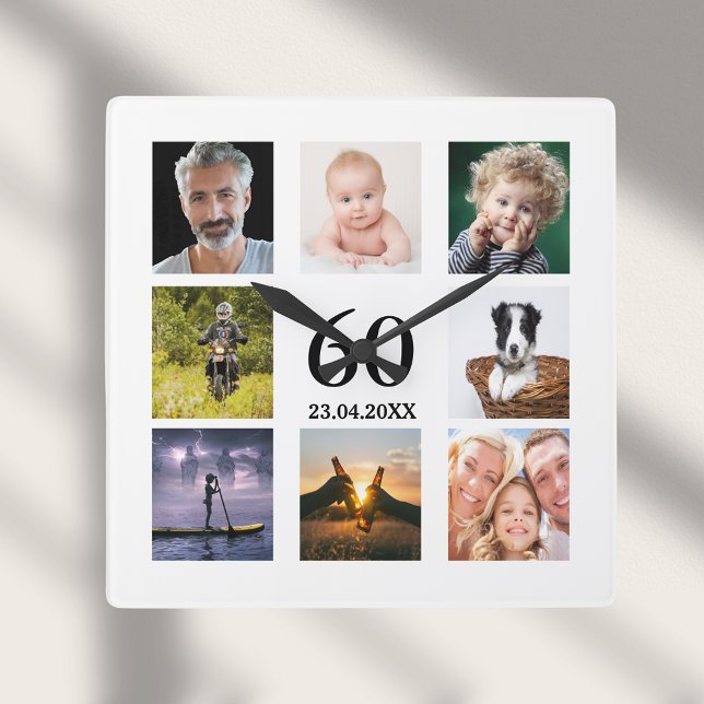 Relógio Quadrado cara de 60º aniversário da Colagem de Fotos (Criador carregado)