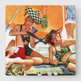 Relógio Quadrado Card Game at the Beach by Alex Ross