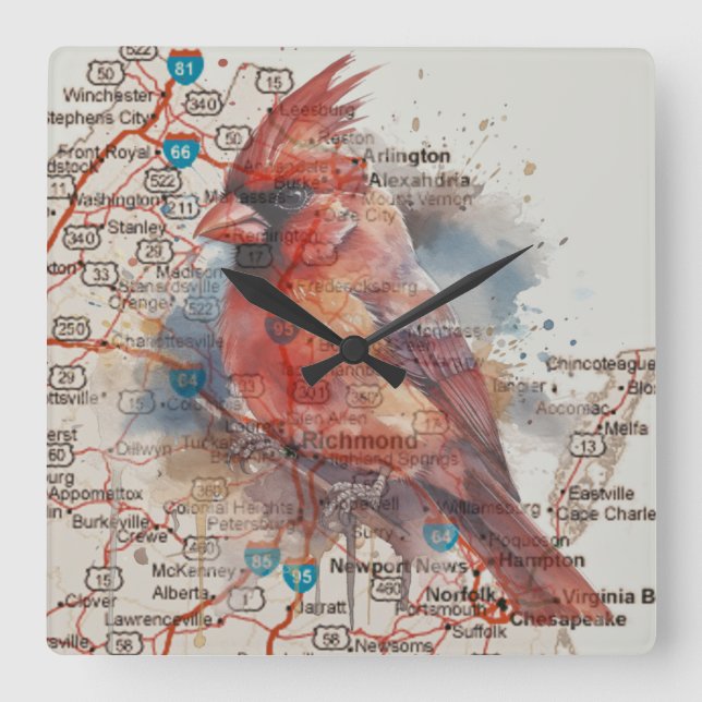 Relógio Quadrado Cardeal no Roteiro da Virgínia (Frente)