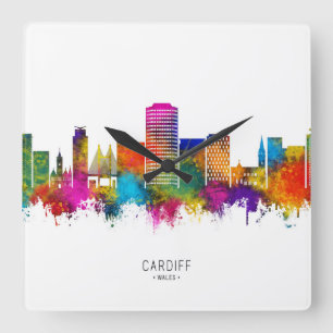 Relógio Quadrado Cardiff Wales Skyline