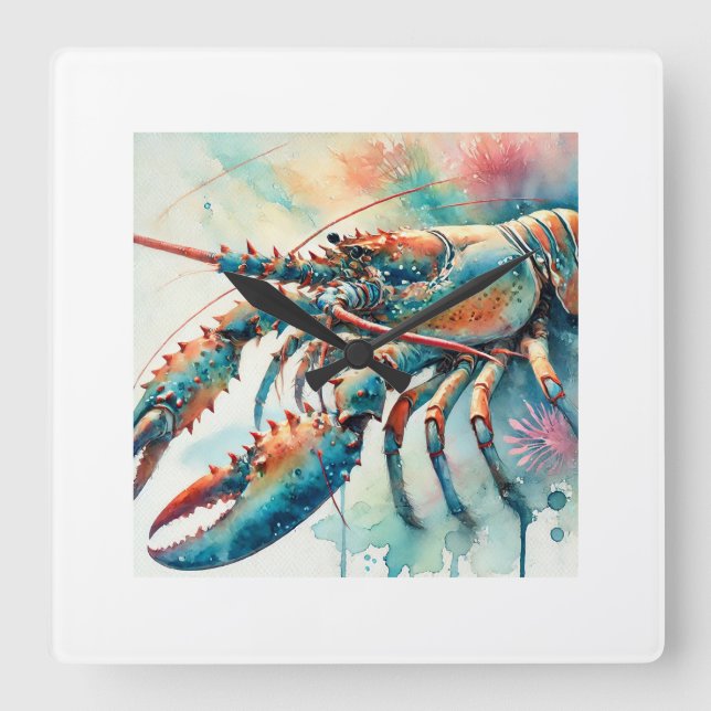 Relógio Quadrado Caribbean Spiny Lobster 280624AREF121 - Watercolor (Frente)