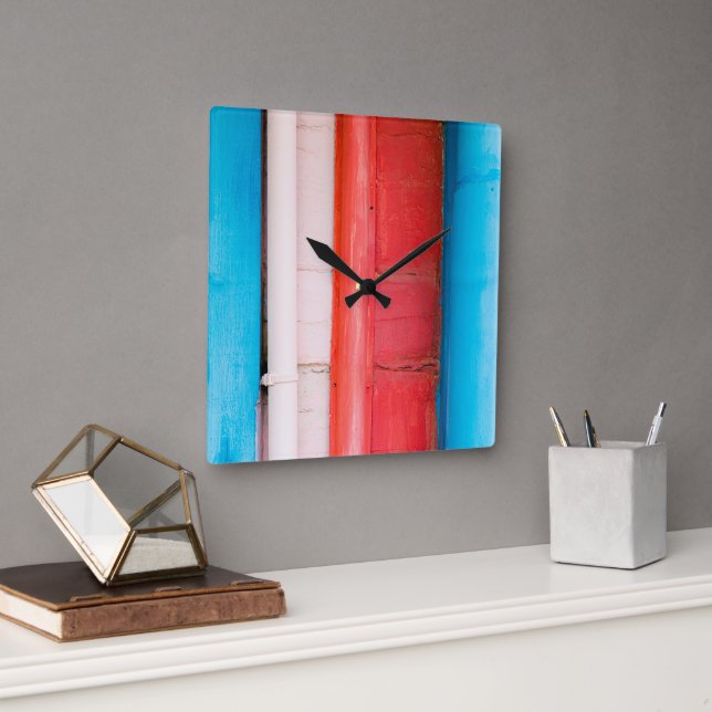 Relógio Quadrado Caribe cores - abstrato (Escritório)