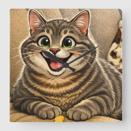 Relógio Quadrado Caricatura de gato