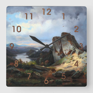 Relógio Quadrado Carmiencke - Western Landscape Bear Square Wall Cl