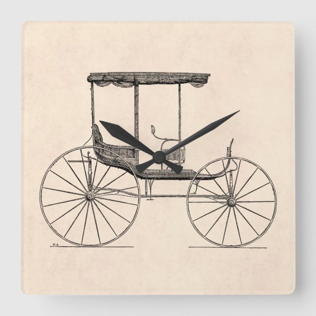 Relógio Quadrado Carrinho antigo puxado a cavalo da carruagem dos (Frente)