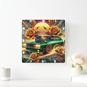 Relógio Quadrado Carro Muscular de Inspiração Retroativa com Arte F