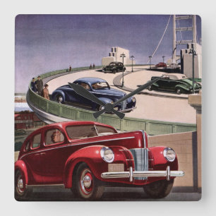 Relógio Quadrado Carros Antigos, Viagem de Carros Clássicos na Rodo