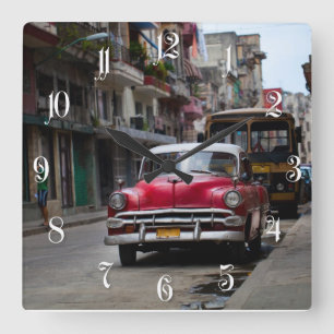 Relógio Quadrado Carros retros na rua de Havana
