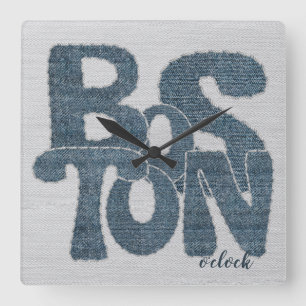 Relógio Quadrado Carta de Denim de Boston