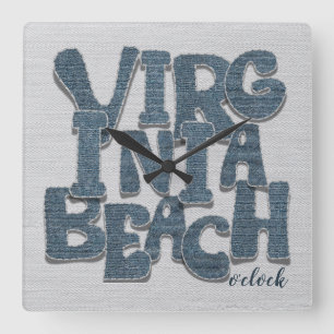 Relógio Quadrado Carta de Jeans de Virginia Beach
