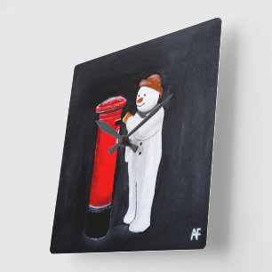 Relógio Quadrado Carta do Boneco de Neve para a Pintura de Natal de