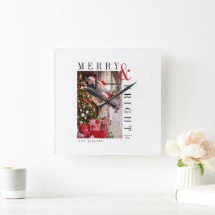 Relógio Quadrado Cartão de Natal da Família Moderno Roteiro de Féri