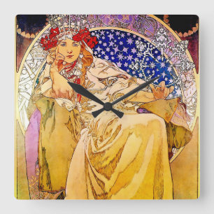 Relógio Quadrado Cartaz da Princesa Jacinto por Alphonse Mucha