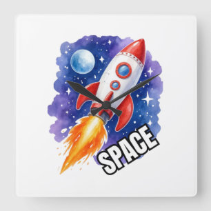 Relógio Quadrado Cartaz de Aventura Espacial Aventura Espera Entr