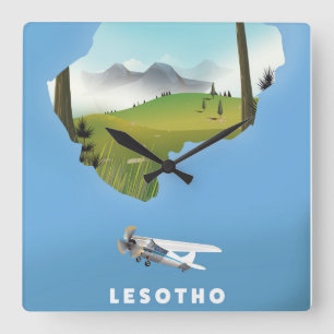 Relógio Quadrado Cartaz de esqui Lesoto África do Sul