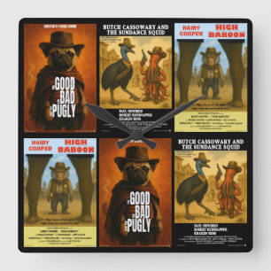Relógio Quadrado Cartaz de Filme Western Paródia