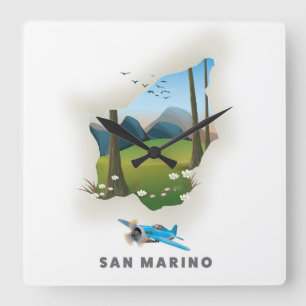 Relógio Quadrado Cartaz de viagem ilustrado de San Marino.