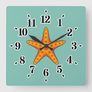Relógio Quadrado Cartografia de Starfish Laranja-Corte
