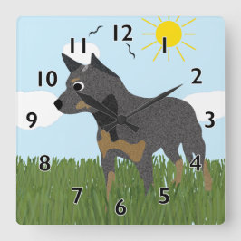 Relógio Quadrado Cartoon Australian Cattle Dog Clock