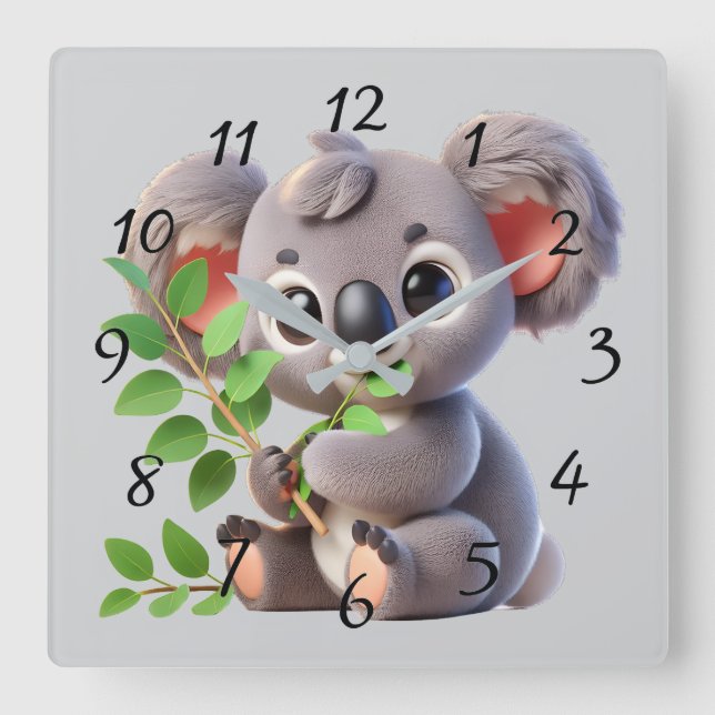 Relógio Quadrado Cartoon bonito Koala Bear (Frente)