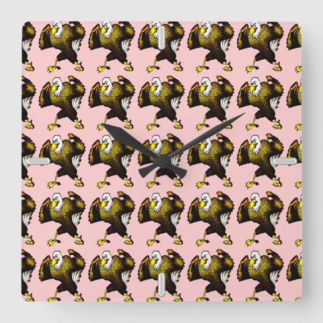 Relógio Quadrado Cartoon Fighting Eagle (Frente)