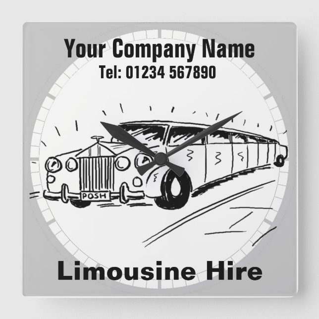 Relógio Quadrado Cartoon Limousine Hire (Frente)