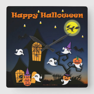 Relógio Quadrado Casa Assombrada Feliz Halloween