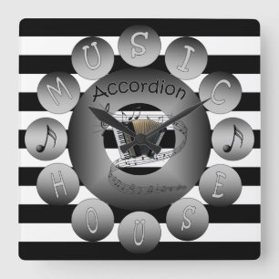 Relógio Quadrado Casa Clock~ Accordion~ Scale~Stripes espiral da