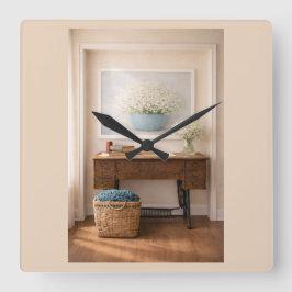 Relógio Quadrado Casa de Campo “O Lar é Onde Está o Amor” Decoração