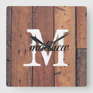 Relógio Quadrado Casa Marrom da Floresta Russa Monograma