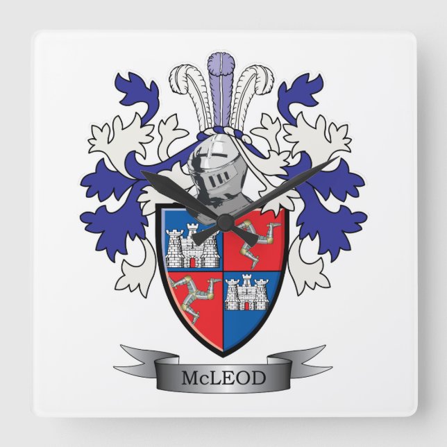 Relógio Quadrado Casaco de armas da McLeod Family Crest (Frente)