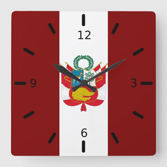 Relógio Quadrado Casaco de armas do Peru  (Frente)