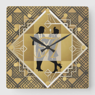 Relógio Quadrado Casal de Flapper de Art Deco Monograma Decor