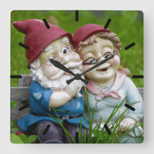 Relógio Quadrado Casal dos Gnomos do Jardim