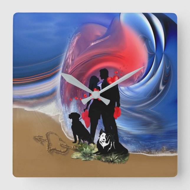 Relógio Quadrado Casal Namorados de lua de mel (Frente)