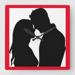 RELÓGIO QUADRADO CASAL ROMÂNTICO SILHOUETE