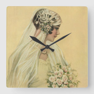 Relógio Quadrado Casamento Antigo, Retrato Nupcial de Noiva Vitoria