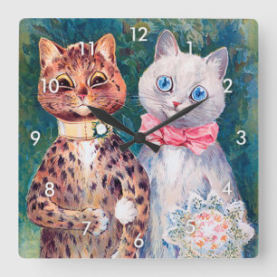Relógio Quadrado Casamento de gatos, Casamento, noiva, Louis Wain
