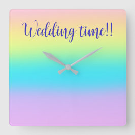 Relógio Quadrado Casamento de Gradiente Grande Pastel Rainbow