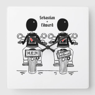 Relógio Quadrado Casamento de motocicleta personalizado de dois gru