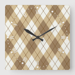 Relógio Quadrado Castanho Beige Argyle Padrão Acrylic Wall Clock