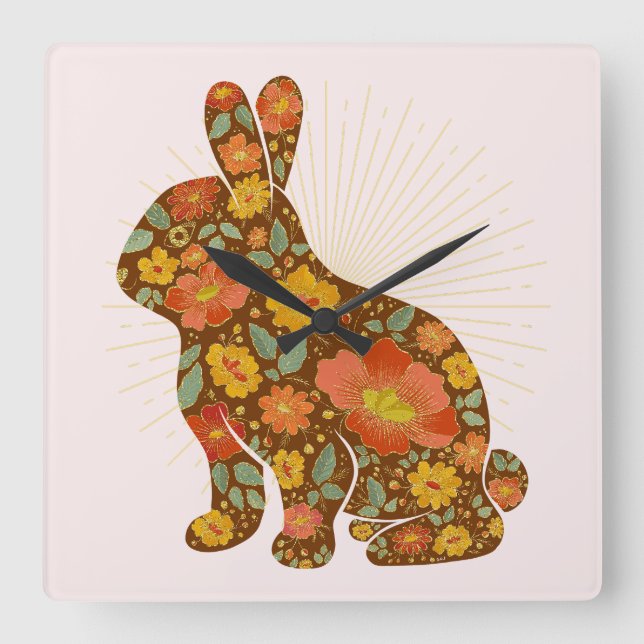 Relógio Quadrado Castanho-rosa-rosa-branco-rosado-Dourado (Frente)