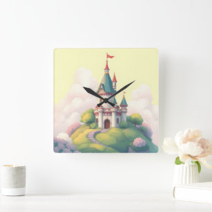 Relógio Quadrado Castelo caprichoso com jardim verde