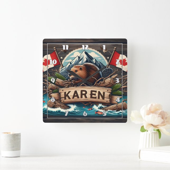 Relógio Quadrado Castor, Registros, Sinalizadores e Montanhas (Lar)