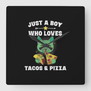 Relógio Quadrado Cat Eating Pizza And Taco In Space Funny Saying