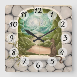 Relógio Quadrado Cat em uma janela