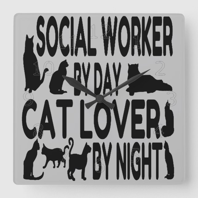 Relógio Quadrado Cat Lover Social Worker (Frente)